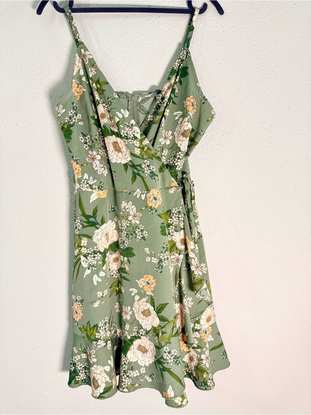 Speechless Floral Faux Wrap Mini Dress Sage Green Size L - Picture 3 of 8